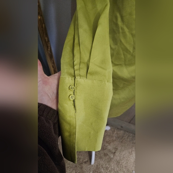 H&M Yellow Green Satin wrap mini dress. Size Large - Picture 12 of 16